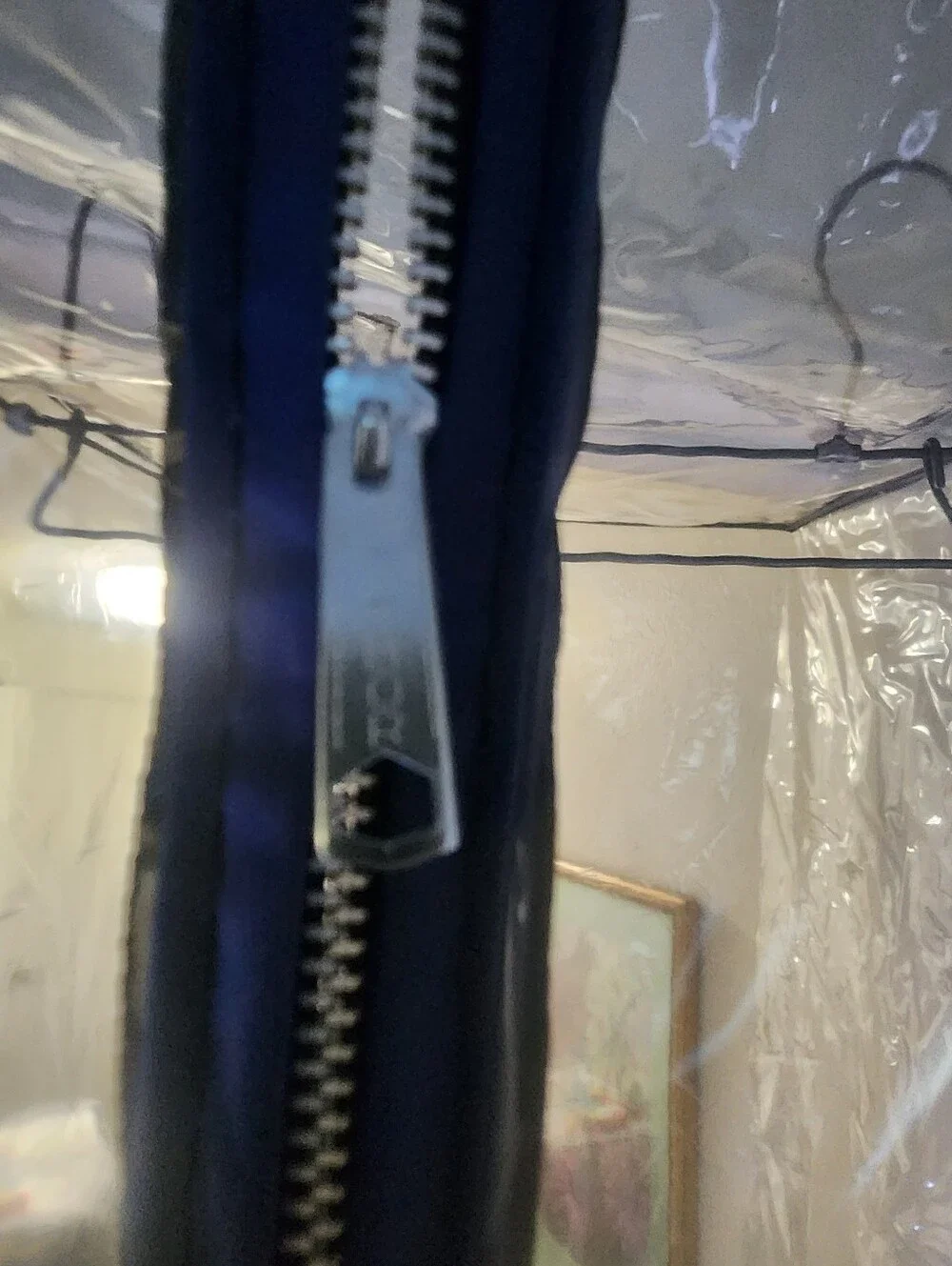 Heavy Vinyl Dress / Garment Hanging Storage Organizer Navy Trim & Sachet Pouch
